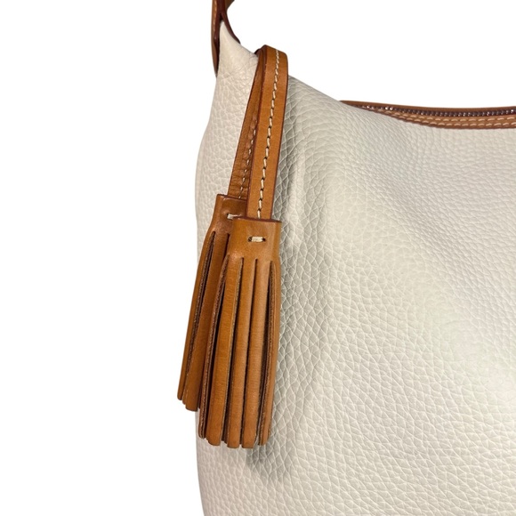 Dooney & Bourke Vintage Pebble Grain Leather Hobo Bag Purse - Off White & Tan - Picture 5 of 13